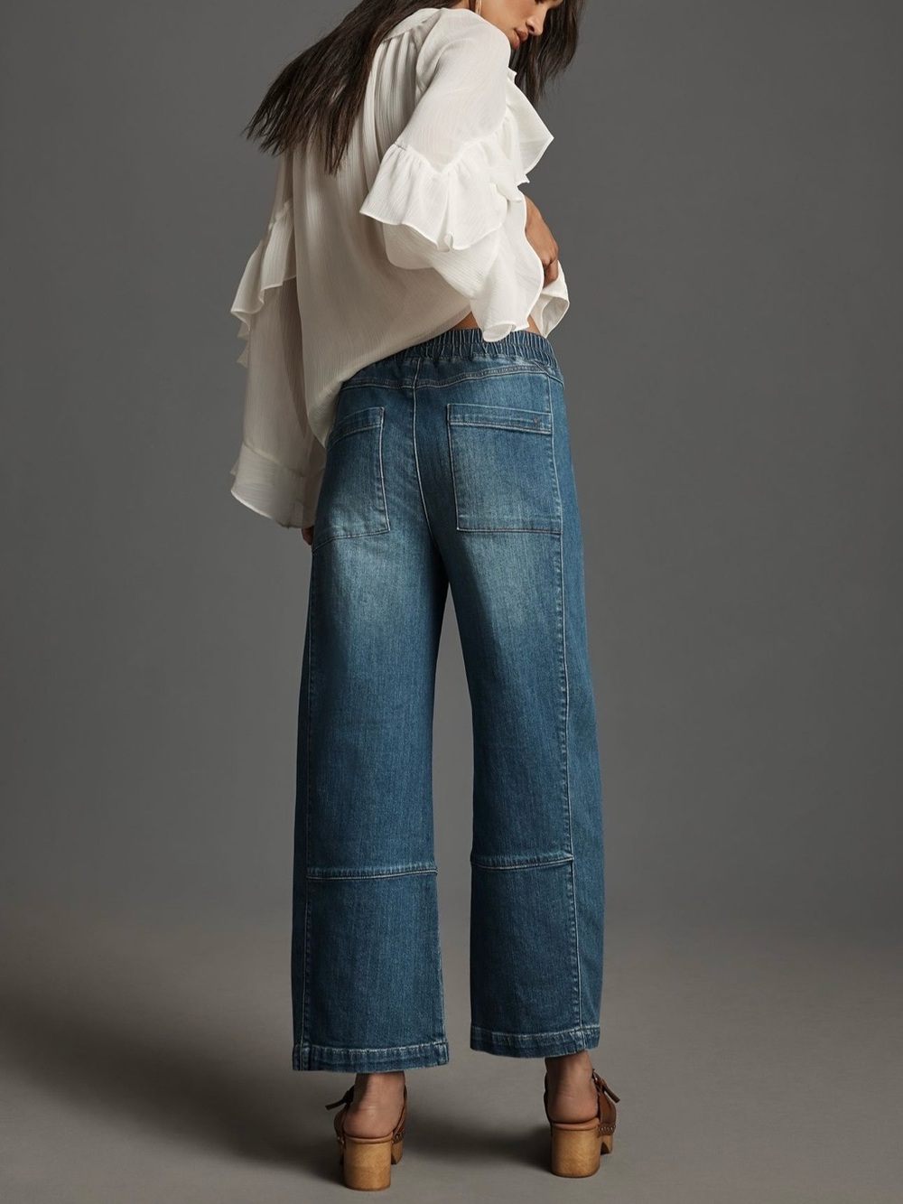 Pilcro Anthropologie The Izzie Relaxed Barrel Pull-On Elastic Waist Jeans Size L - Picture 3 of 15